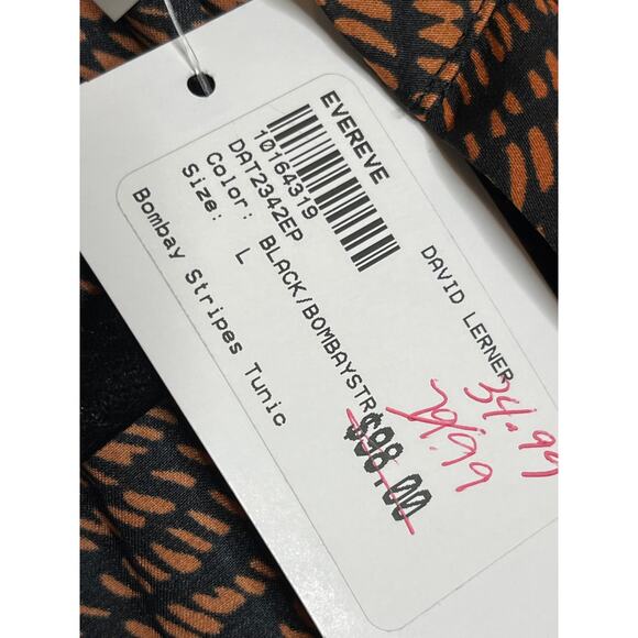 David Lerner x Evereve NEW Bombay Stripe Tunic Brown Orange Pattern V Neck Large - Picture 7 of 10
